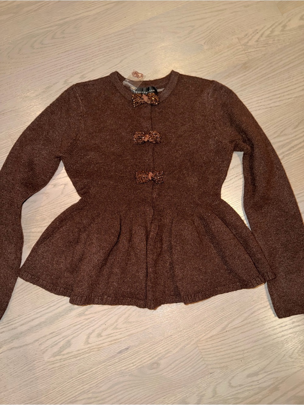 Endless Rose Brown Knit Peplum Sweater Jacket with Bow Closures